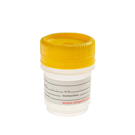 Case of 400 90ml Volume Non-Sterile Simport Spectainer II C567-90Y Polypropylene Urine Container Yellow Cap with Conventional Closure 
